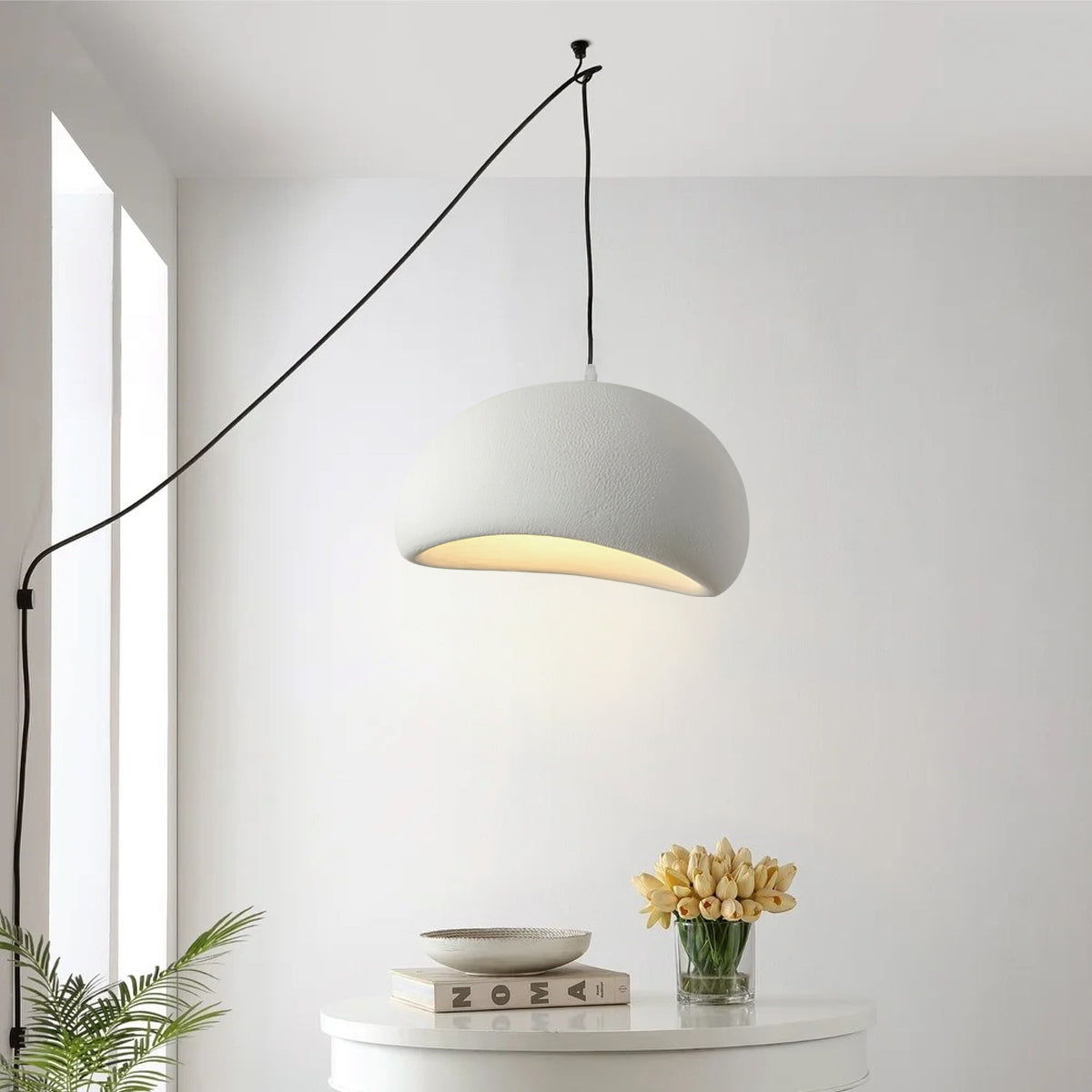 Ecor Pendant Lamp Plaster Half Dome Plug In Wabi Sabi