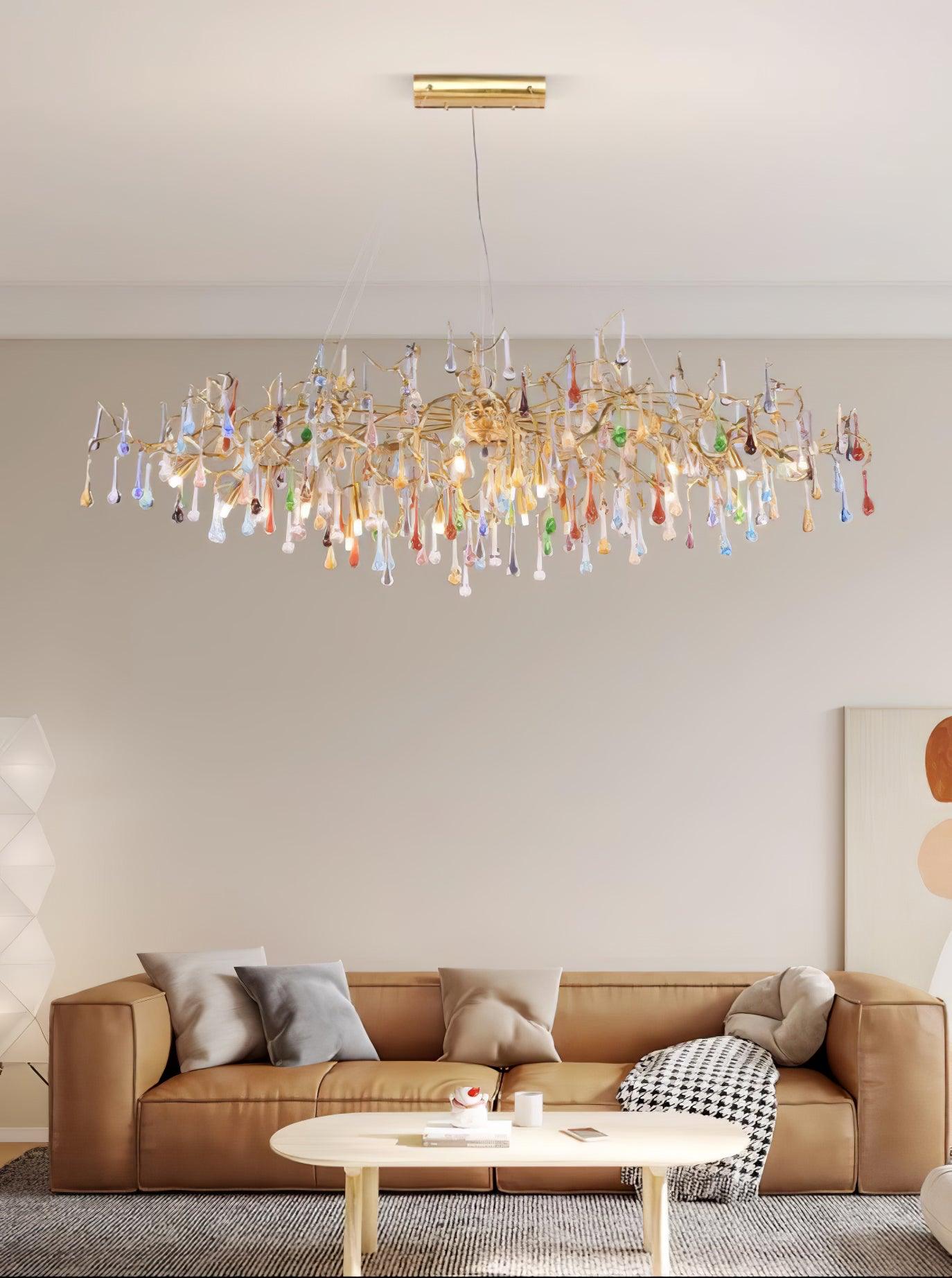 Brume Colorful Raindrop Brass Branch Chandelier