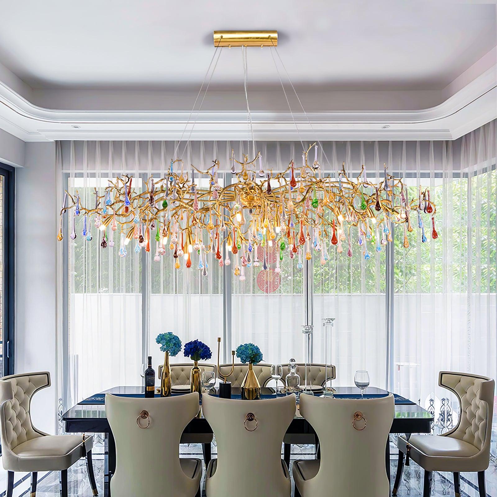 Brume Colorful Raindrop Brass Branch Chandelier