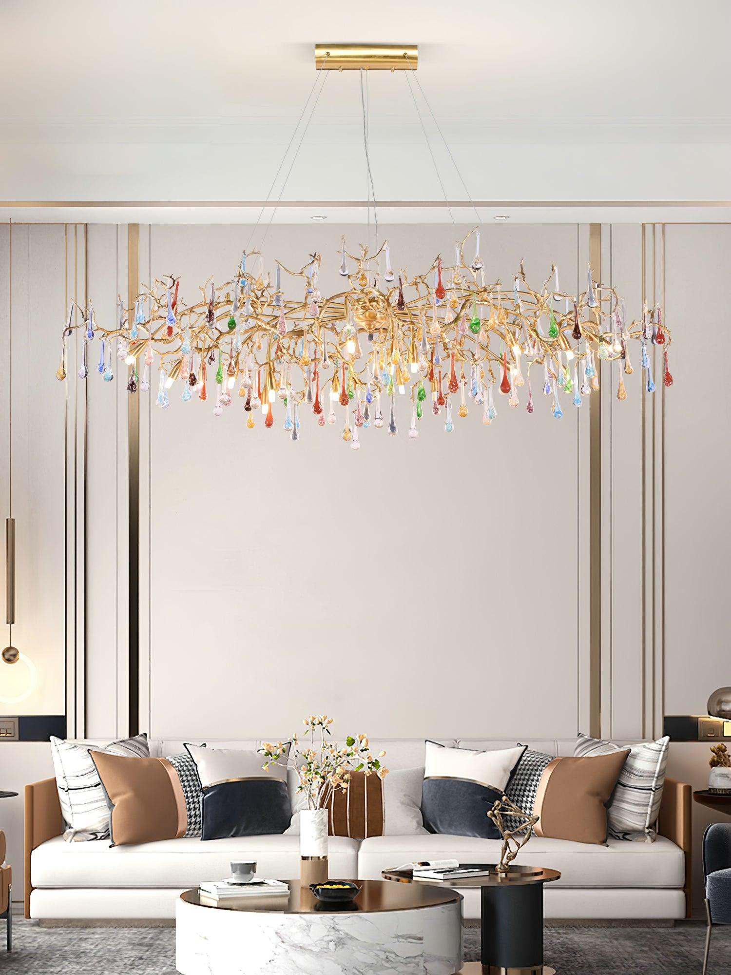 Brume Colorful Raindrop Brass Branch Chandelier