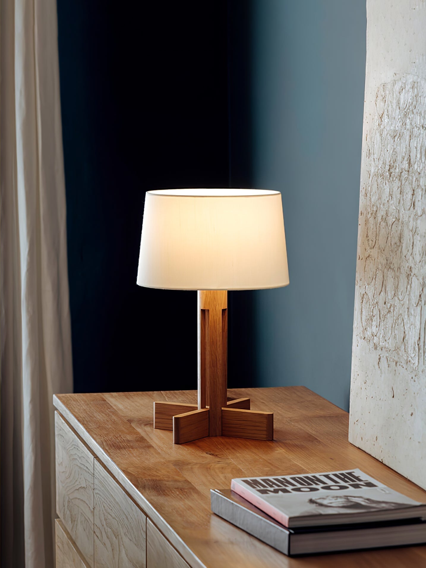 Rinivena Wood & Fabric Contemporary Table Lamp