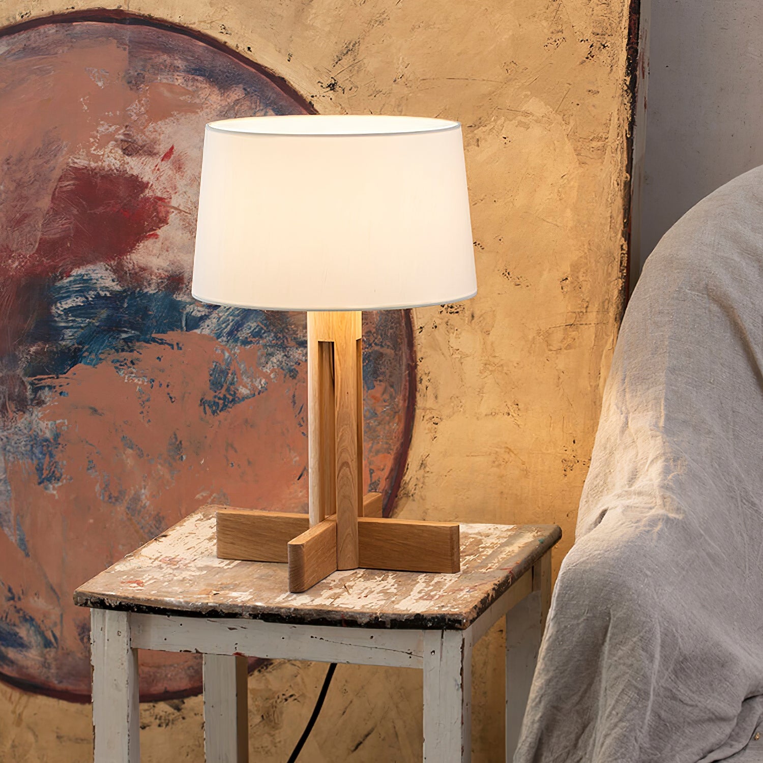Rinivena Wood & Fabric Contemporary Table Lamp