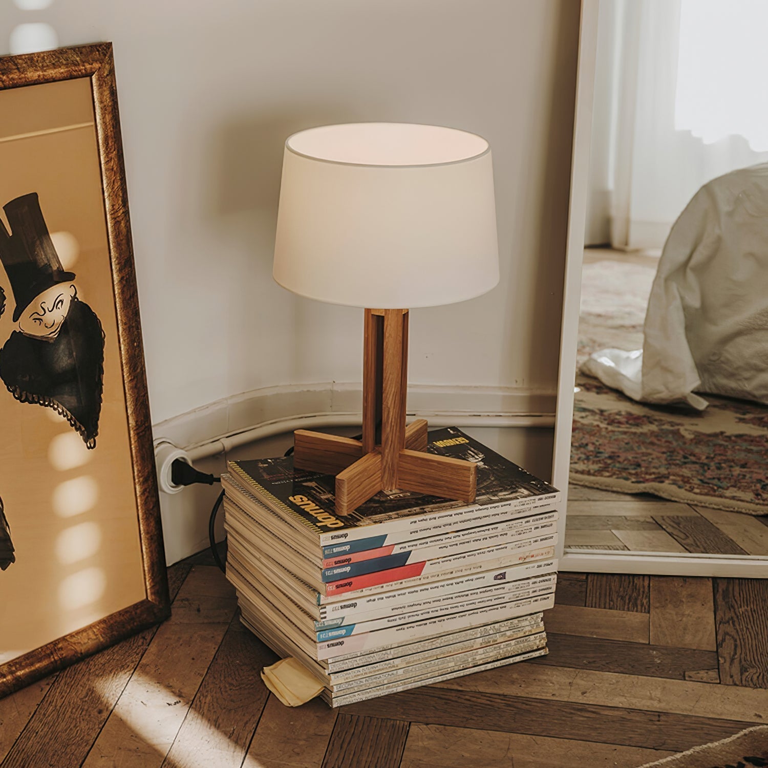 Rinivena Wood & Fabric Contemporary Table Lamp