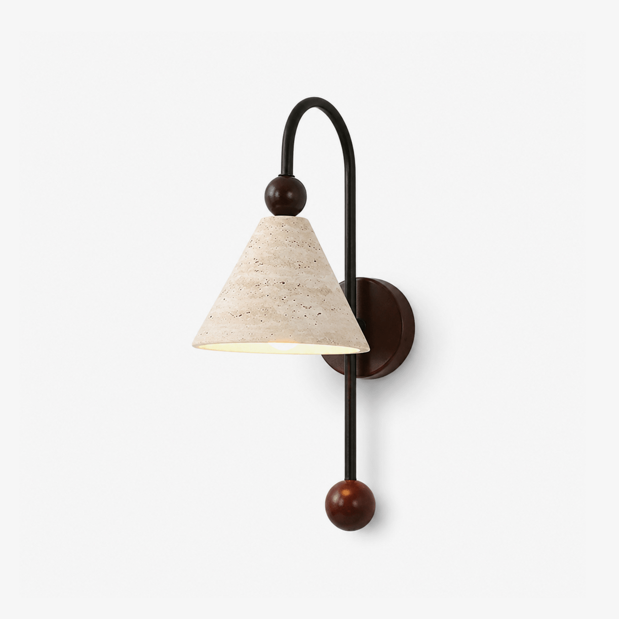 Cone Travertine Arc Wall Sconce Walnut-wood