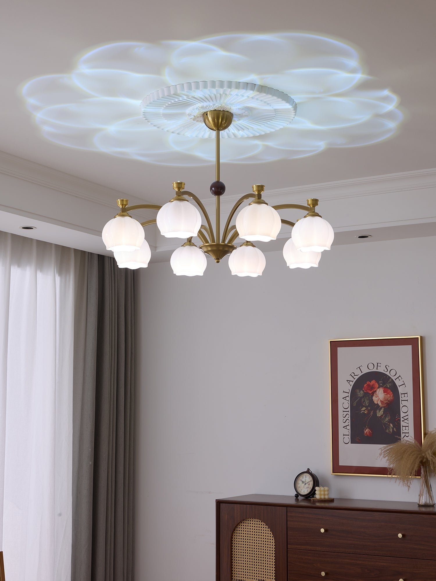 Alshaarae Traditional Premium Arc Wood Glass Chandelier
