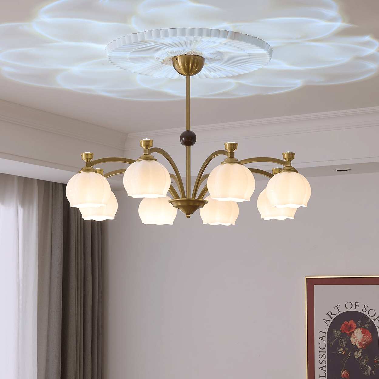 Alshaarae Traditional Premium Arc Wood Glass Chandelier