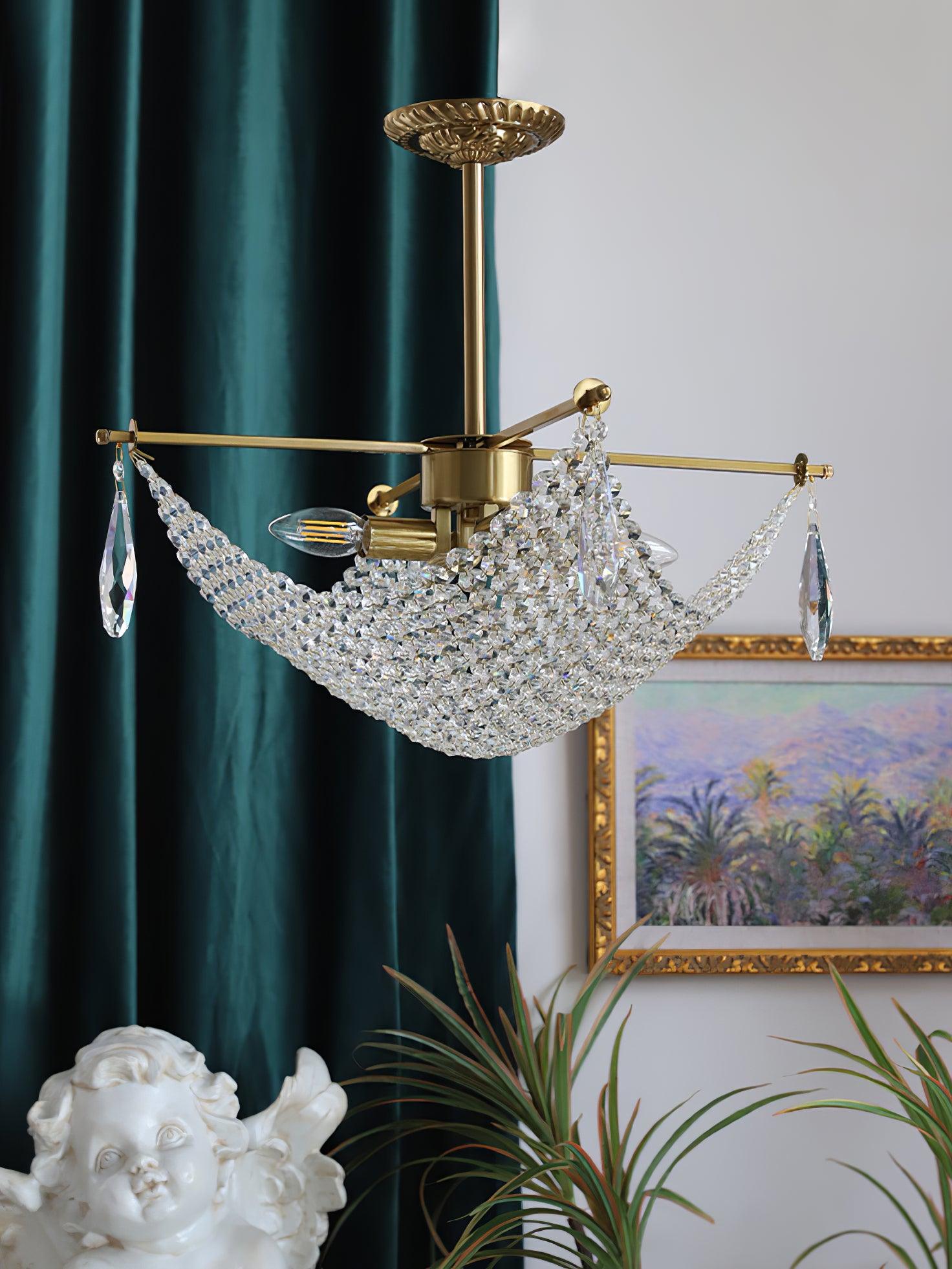 Cilune Chandelier with Crystal Strands and Crystal