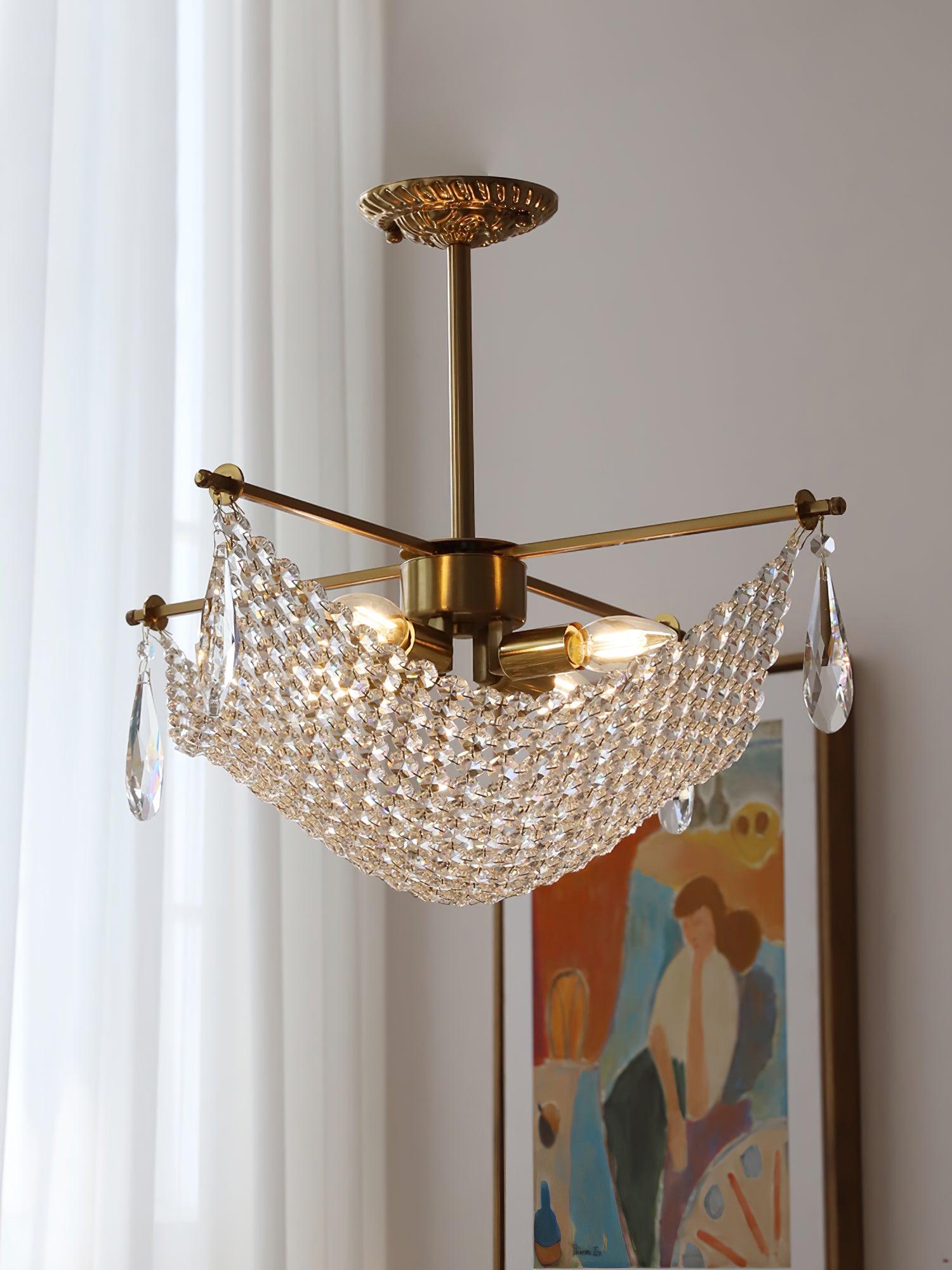 Cilune Chandelier with Crystal Strands and Crystal