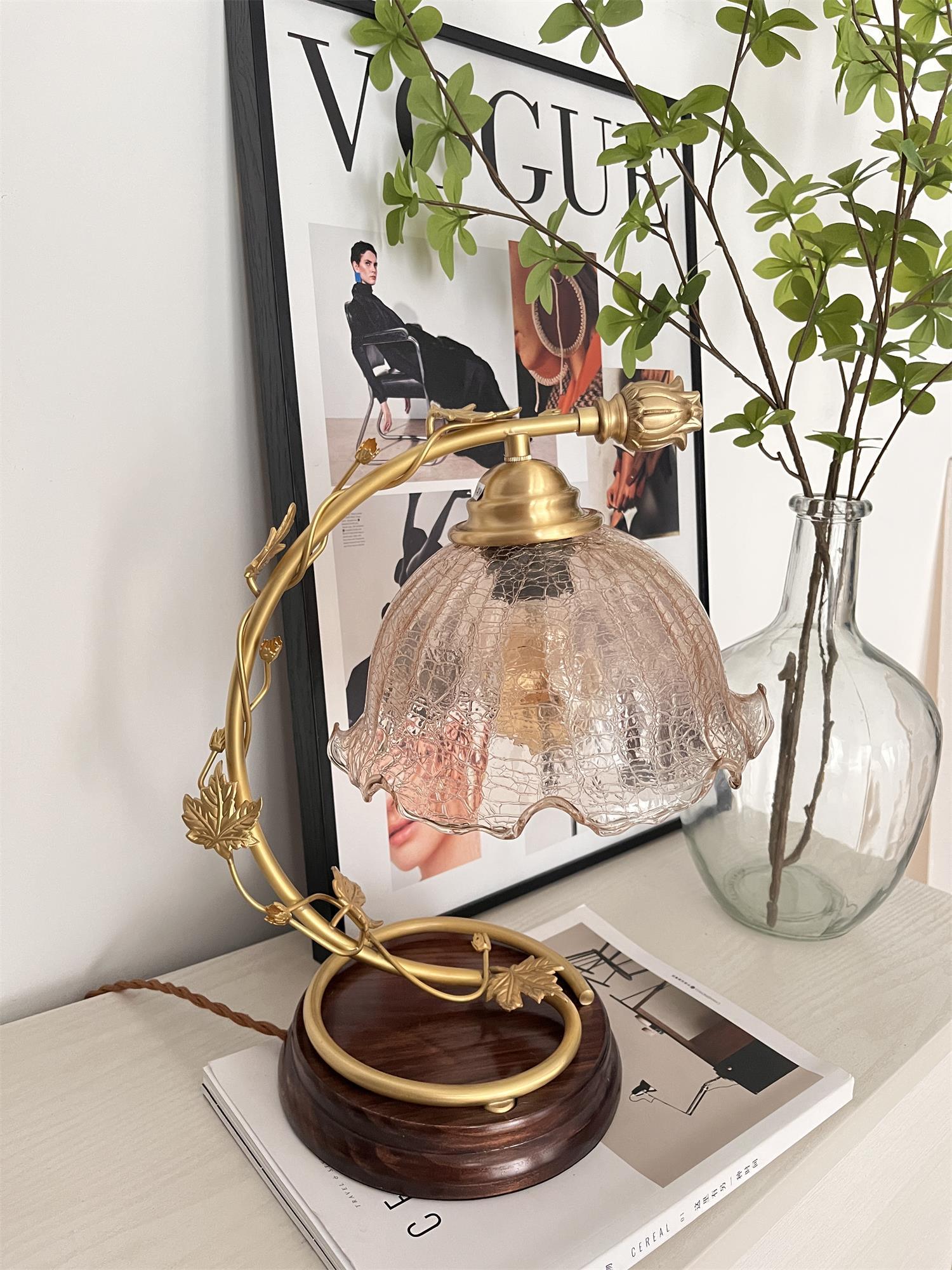 Flarce Brass Wood Table Lamp