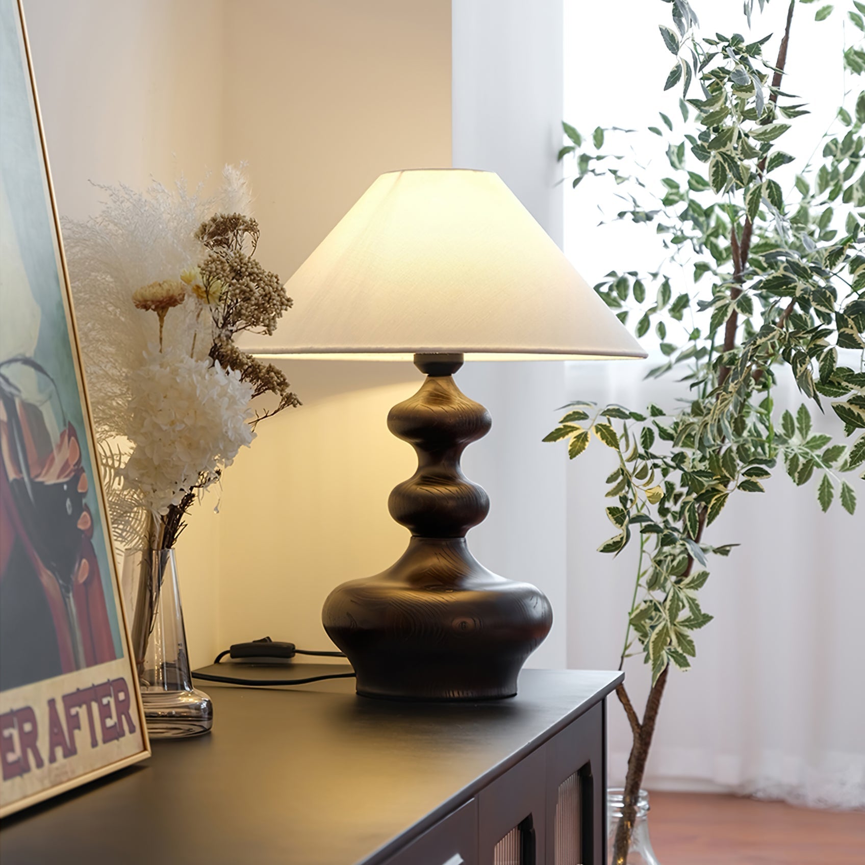 Vominex Wood Fabric Vintage Table Lamp