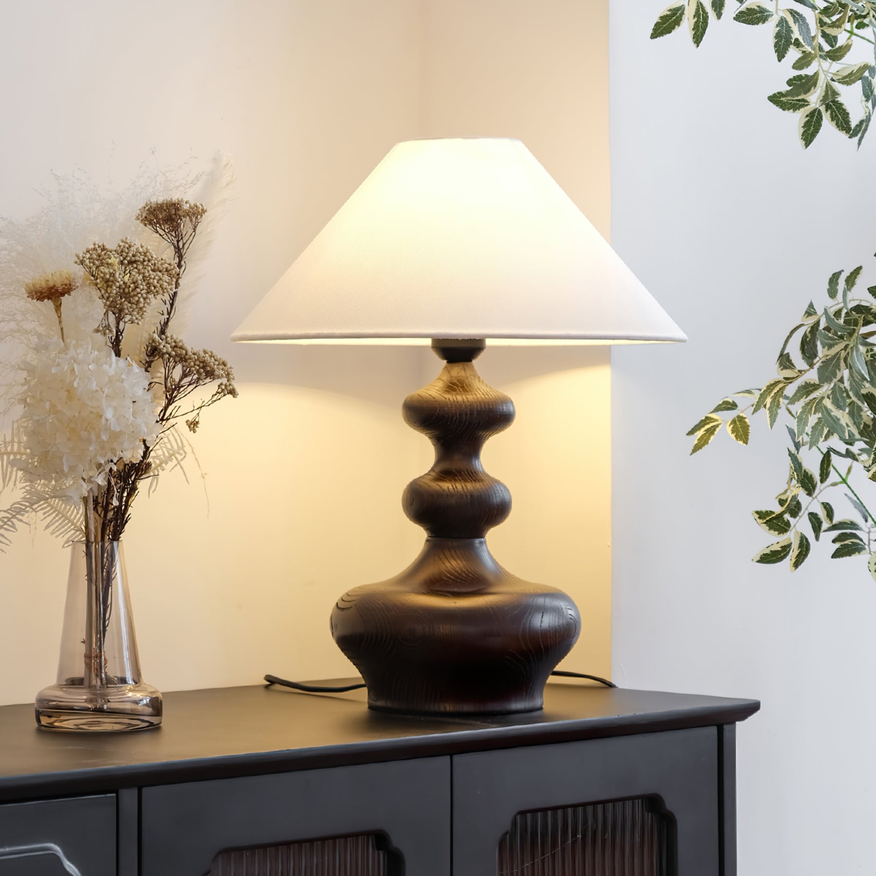 Vominex Wood Fabric Vintage Table Lamp