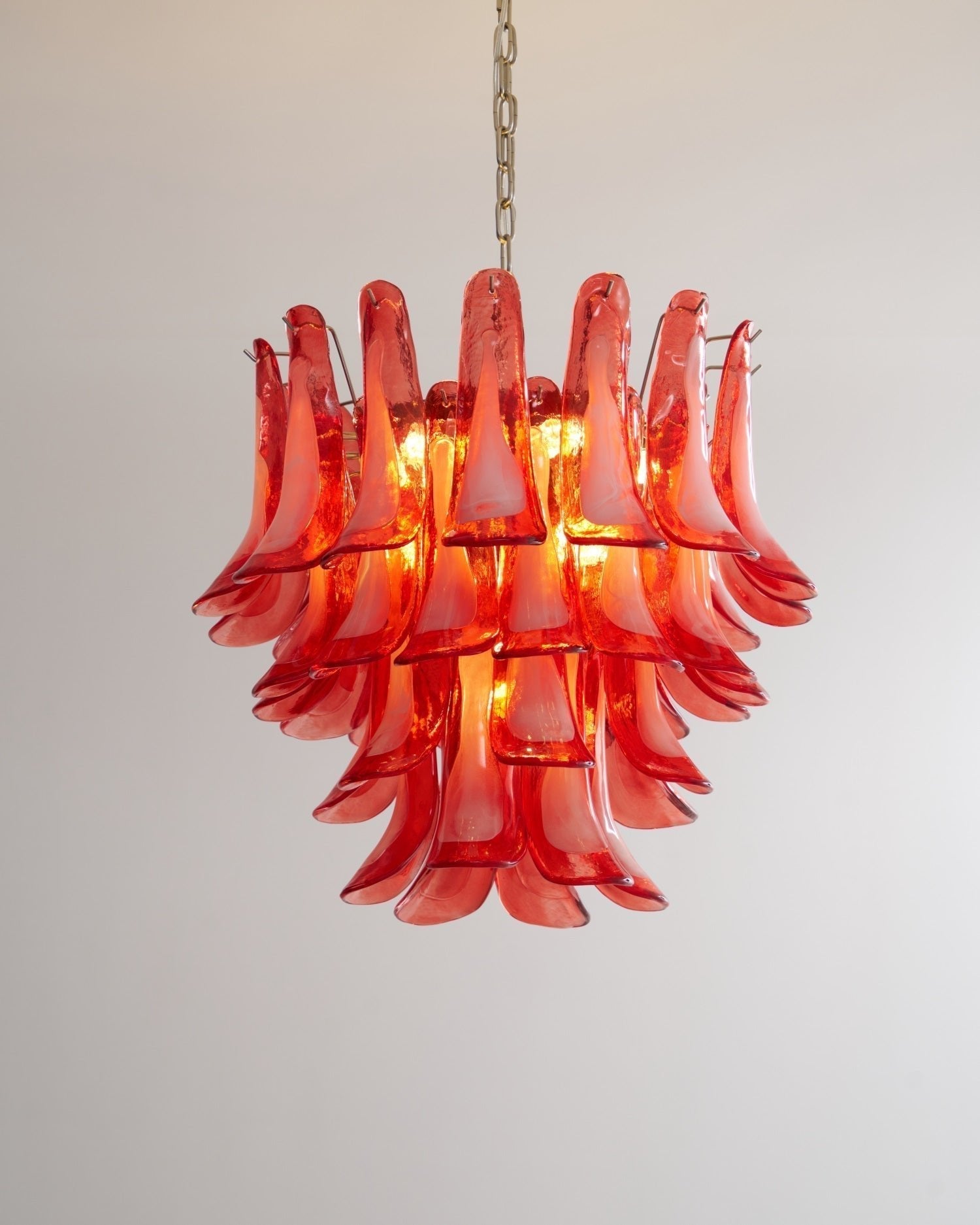 Celoelle Chandelier Crimson Murano Glass Petals Layered Vintage