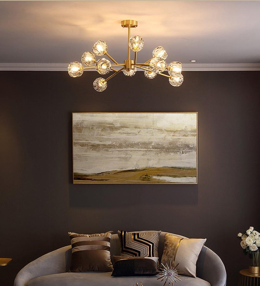 Thalyn Pendant Lamp Crystal Ball Brass Cluster