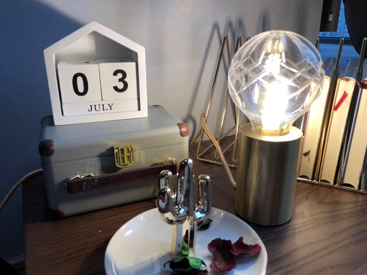 Lyrician Brass Glass Industrial Table Lamp