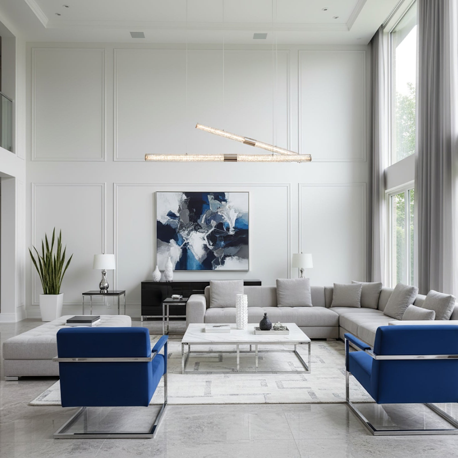 Luxelielle Crystal Stream Linear Pendant Lamp