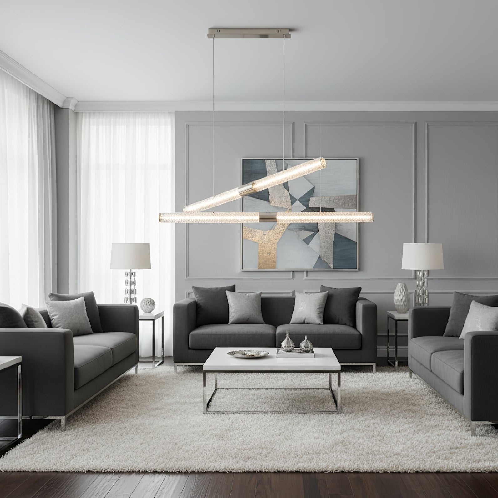 Luxelielle Crystal Stream Linear Pendant Lamp