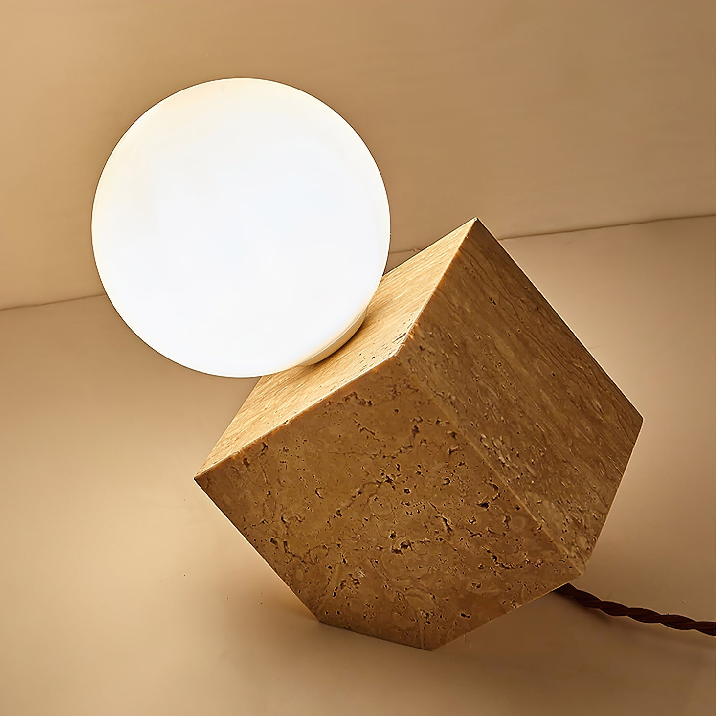 Rolt Geometric Travertine Table Lamp