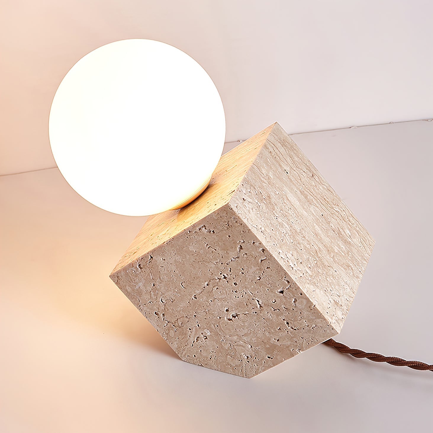 Rolt Geometric Travertine Table Lamp