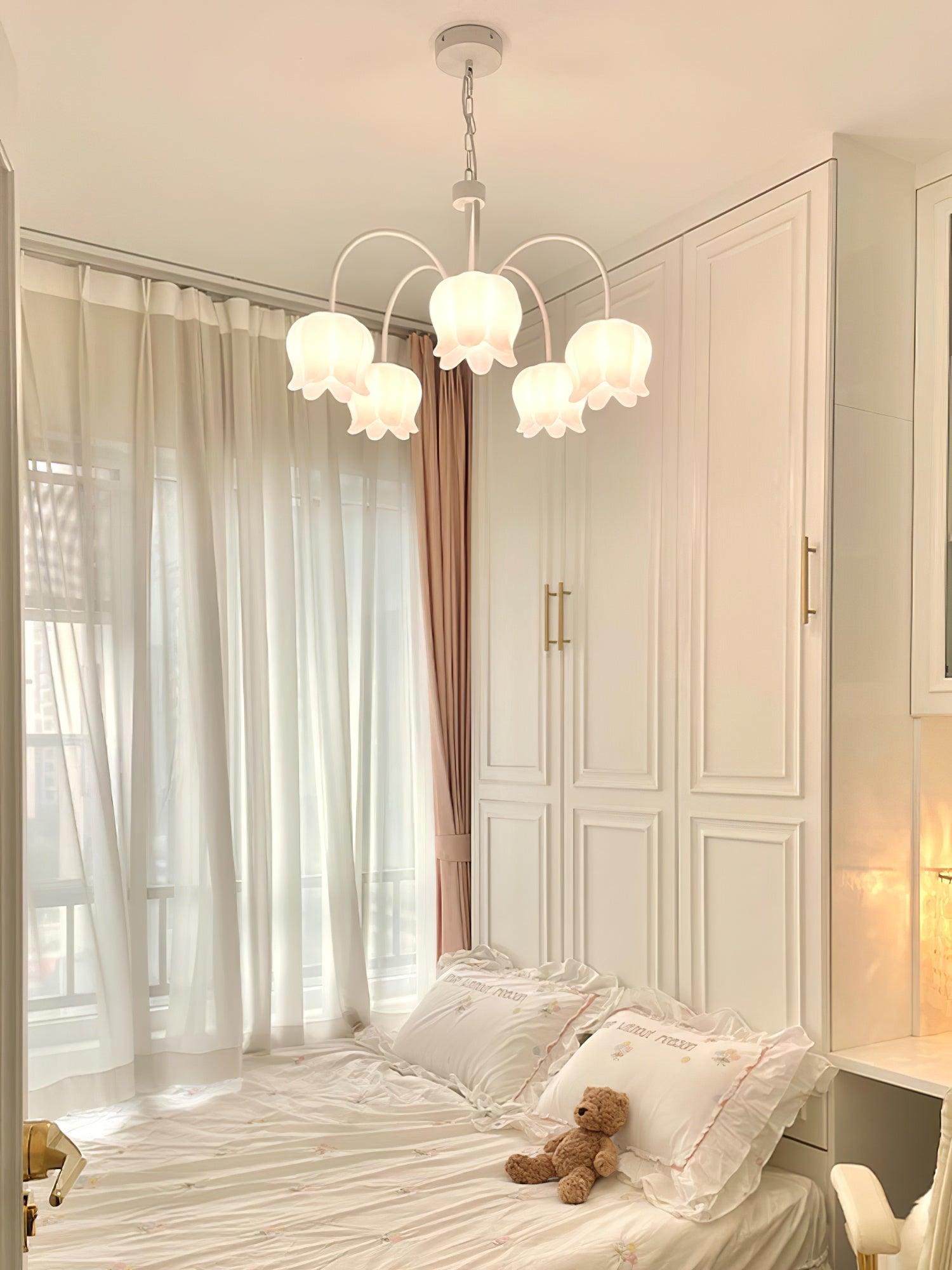 Veleissa Chandelier Bell Shade Curved Arm White Floral Elegant