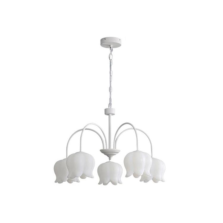 Veleissa Chandelier Bell Shade Curved Arm White Floral Elegant