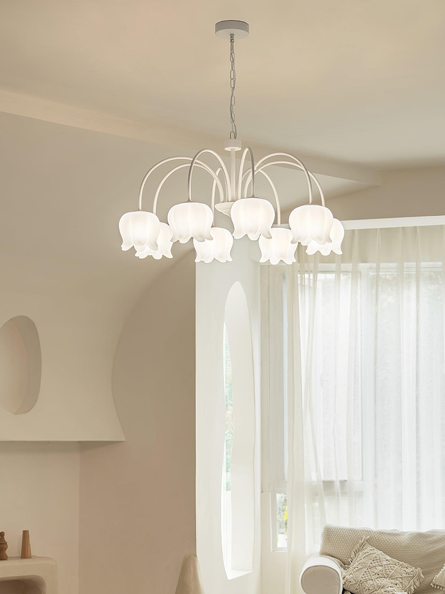 Veleissa Chandelier Bell Shade Curved Arm White Floral Elegant