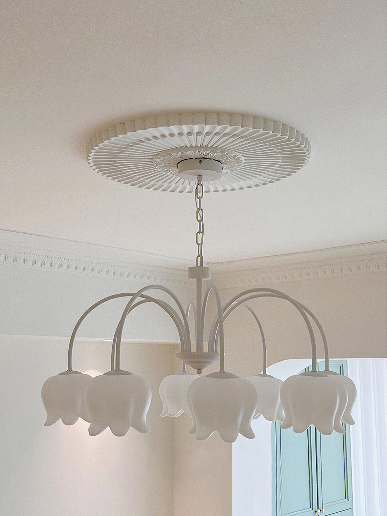 Veleissa Chandelier Bell Shade Curved Arm White Floral Elegant