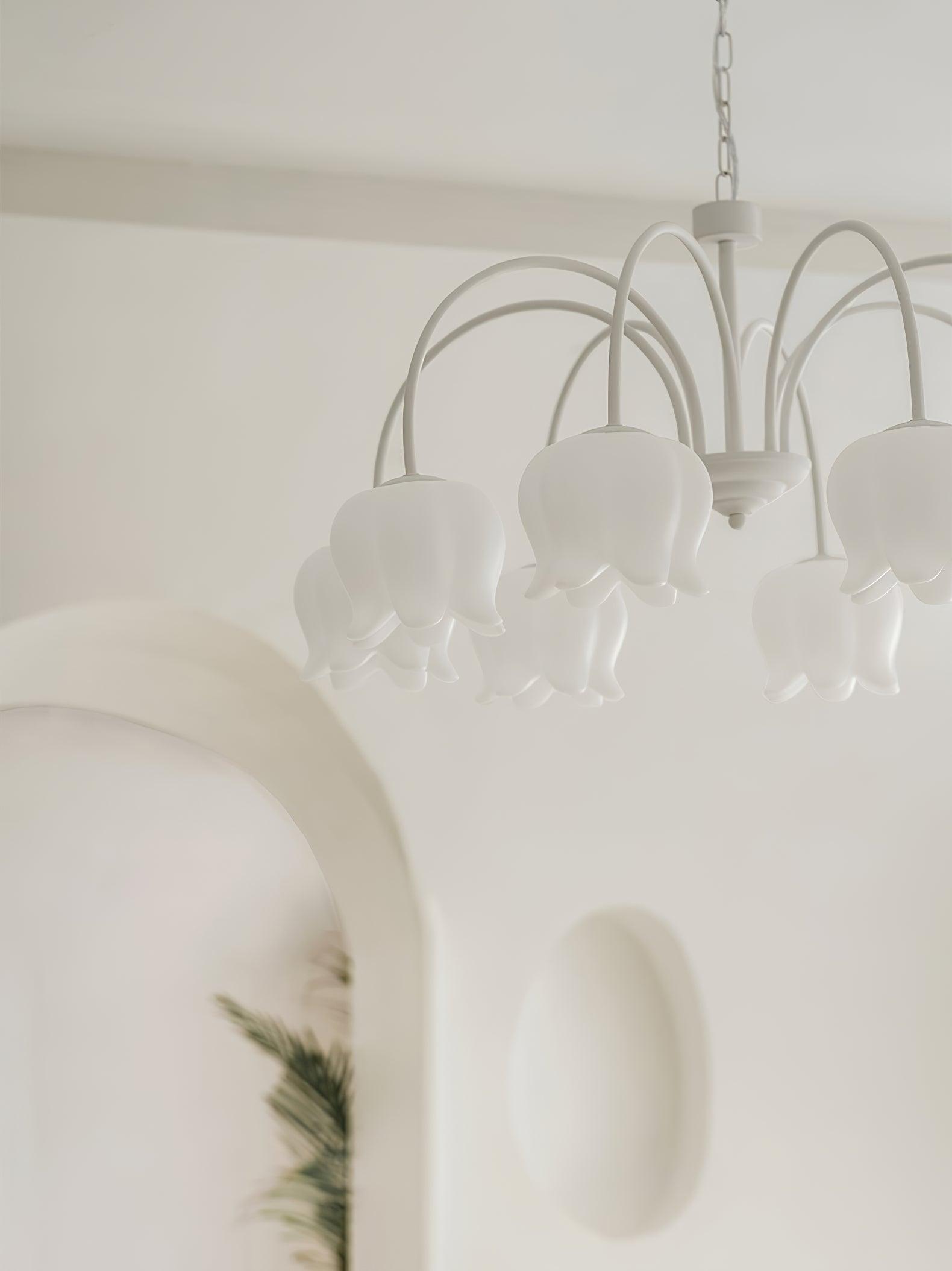 Veleissa Chandelier Bell Shade Curved Arm White Floral Elegant
