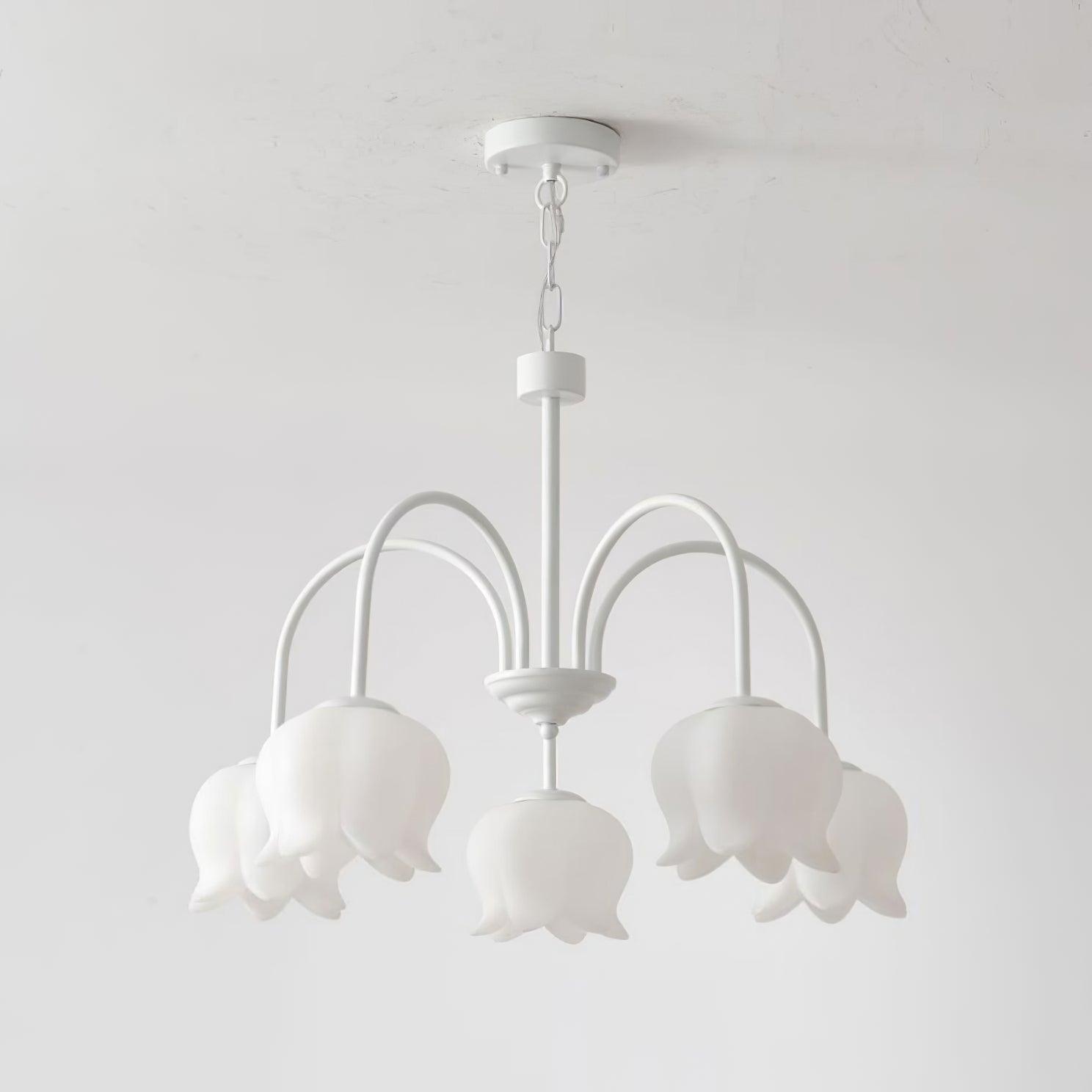 Veleissa Chandelier Bell Shade Curved Arm White Floral Elegant