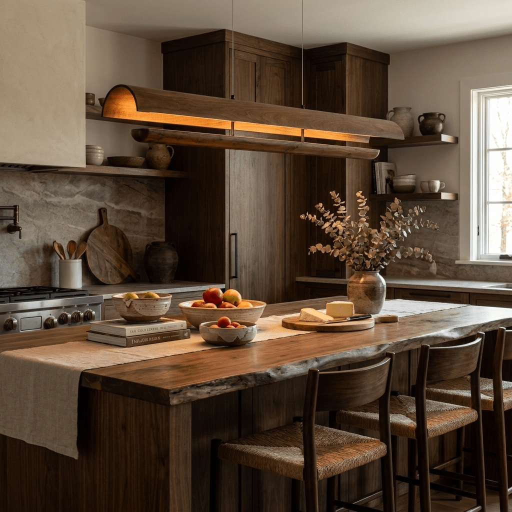 Curved Wood Linear Pendant Light