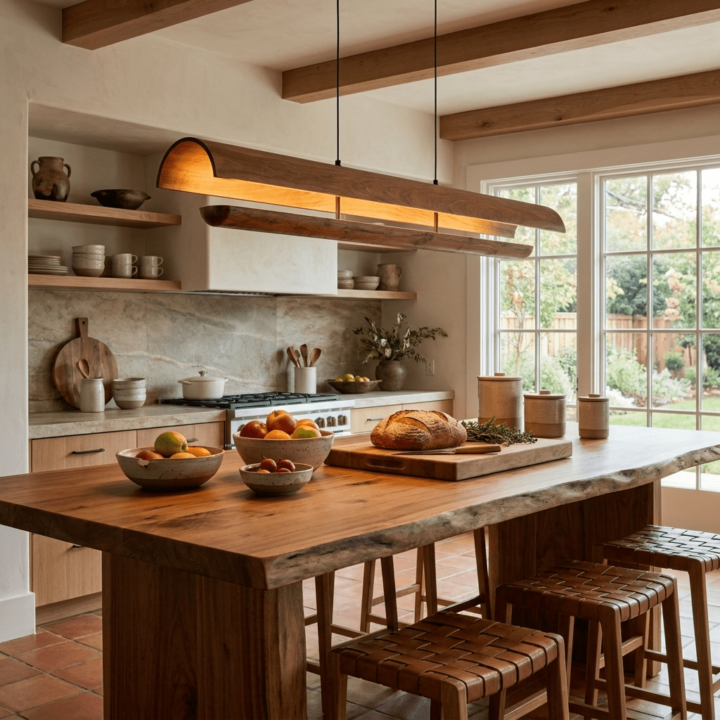 Curved Wood Linear Pendant Light