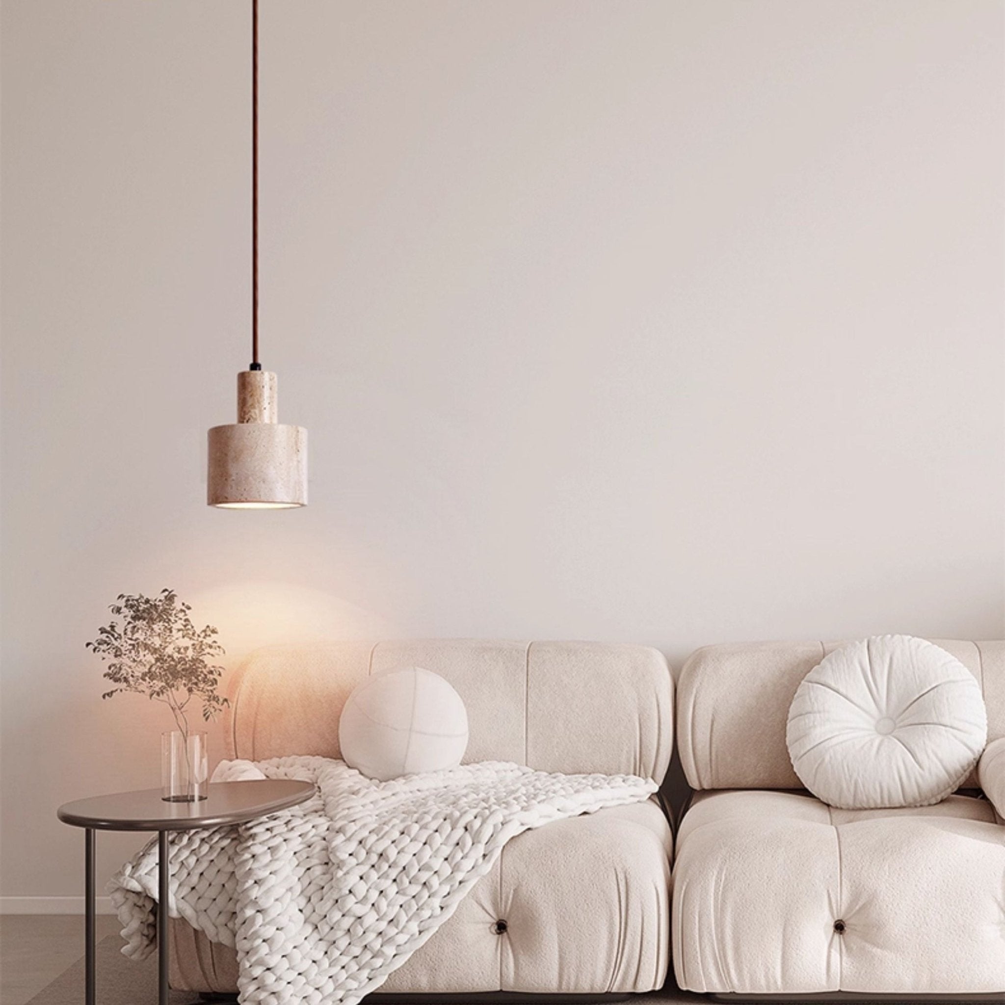 Cairn Cylindrical Travertine Pendant Lamp