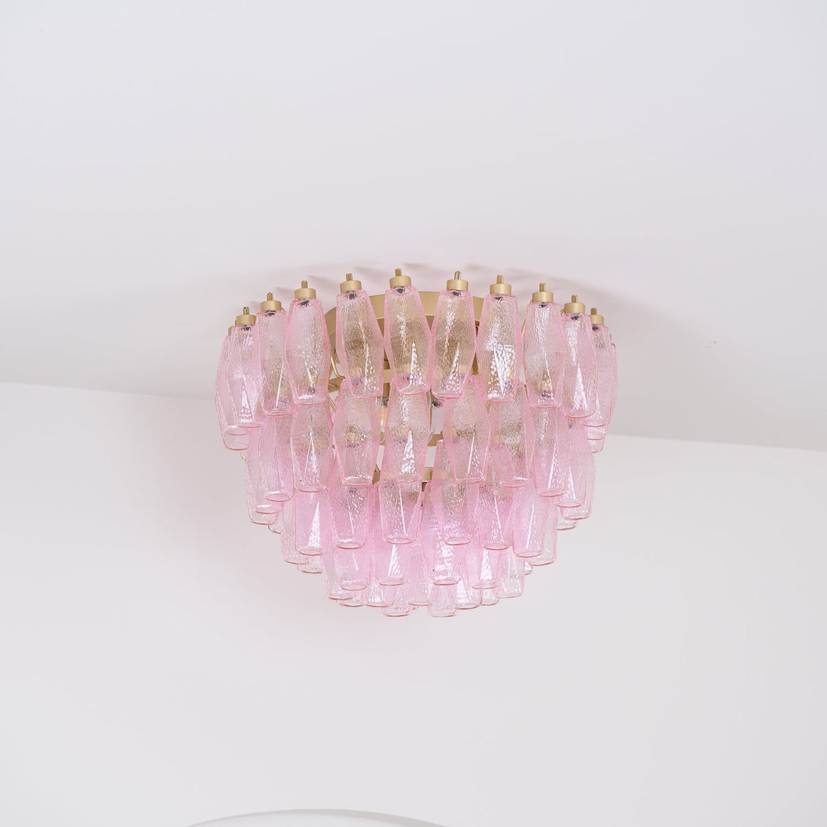 Celelaya Ceiling Lamp Poliedri Pink Murano Glass Layered Flush Mount