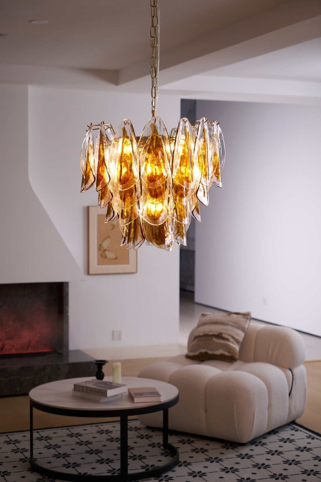 Lioraora Chandelier Amber Leaf Glass Layered Organic Warmth