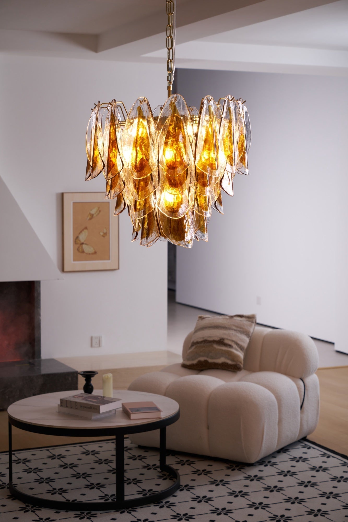 Lioraora Chandelier Amber Leaf Glass Layered Organic Warmth