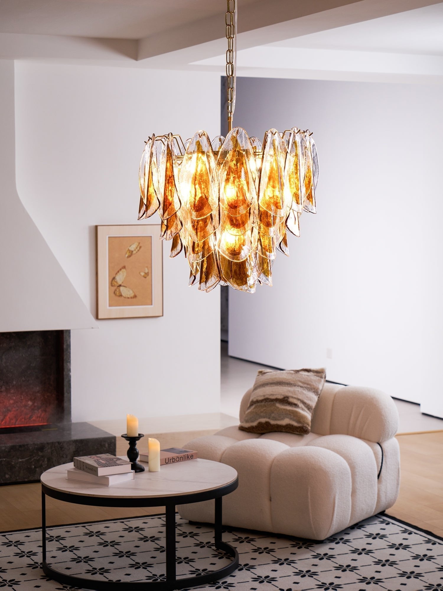 Lioraora Chandelier Amber Leaf Glass Layered Organic Warmth