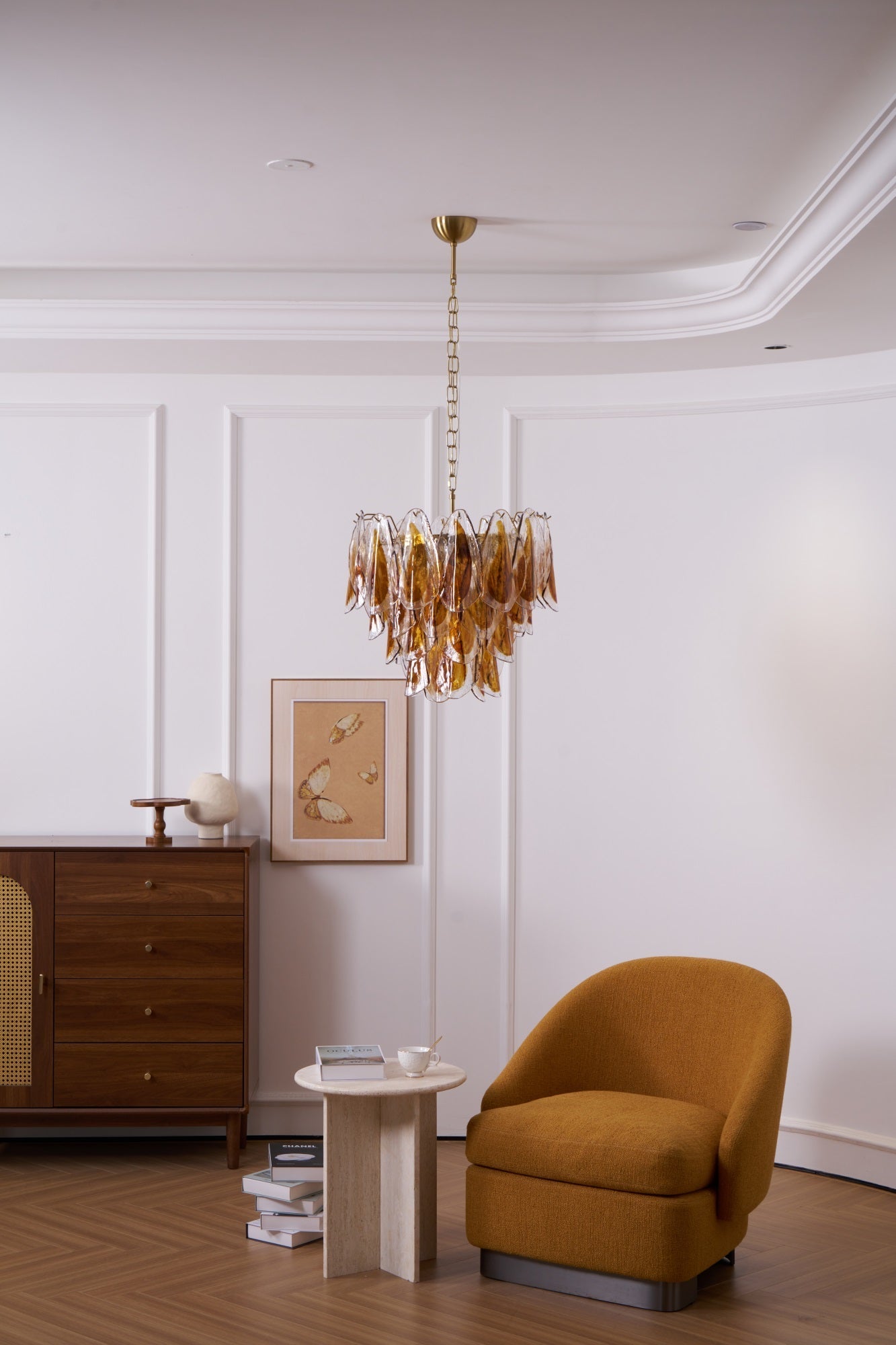 Lioraora Chandelier Amber Leaf Glass Layered Organic Warmth