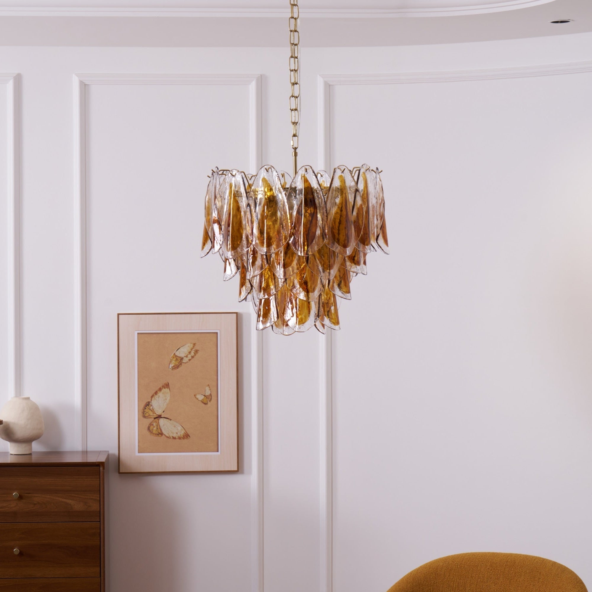 Lioraora Chandelier Amber Leaf Glass Layered Organic Warmth