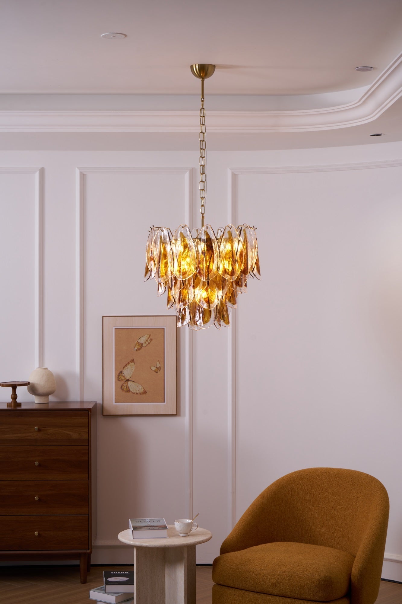 Lioraora Chandelier Amber Leaf Glass Layered Organic Warmth