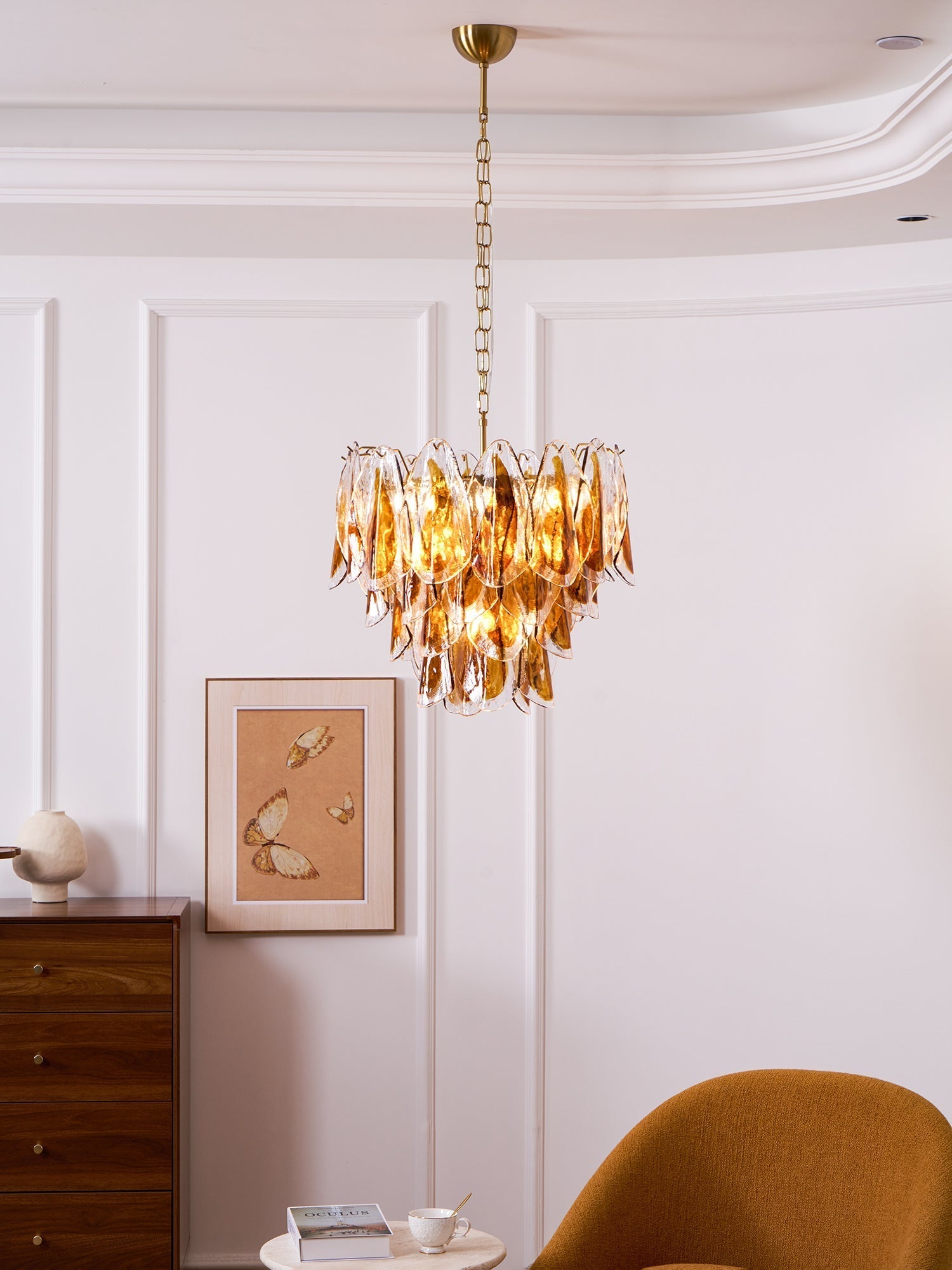 Lioraora Chandelier Amber Leaf Glass Layered Organic Warmth