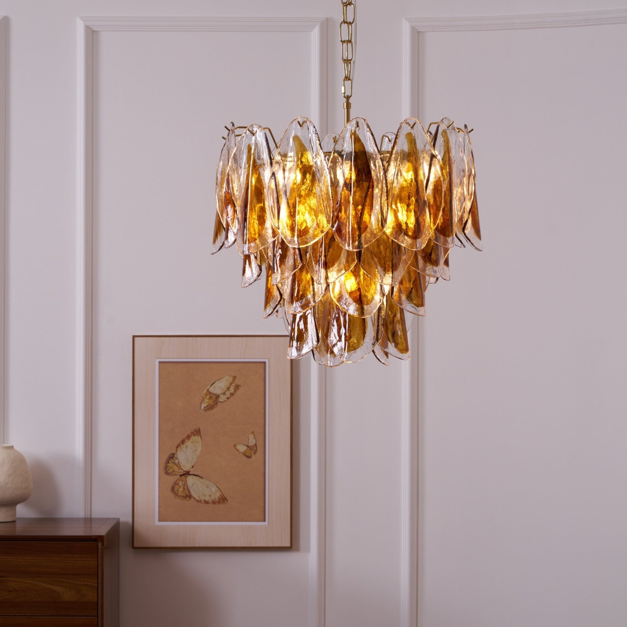 Lioraora Chandelier Amber Leaf Glass Layered Organic Warmth