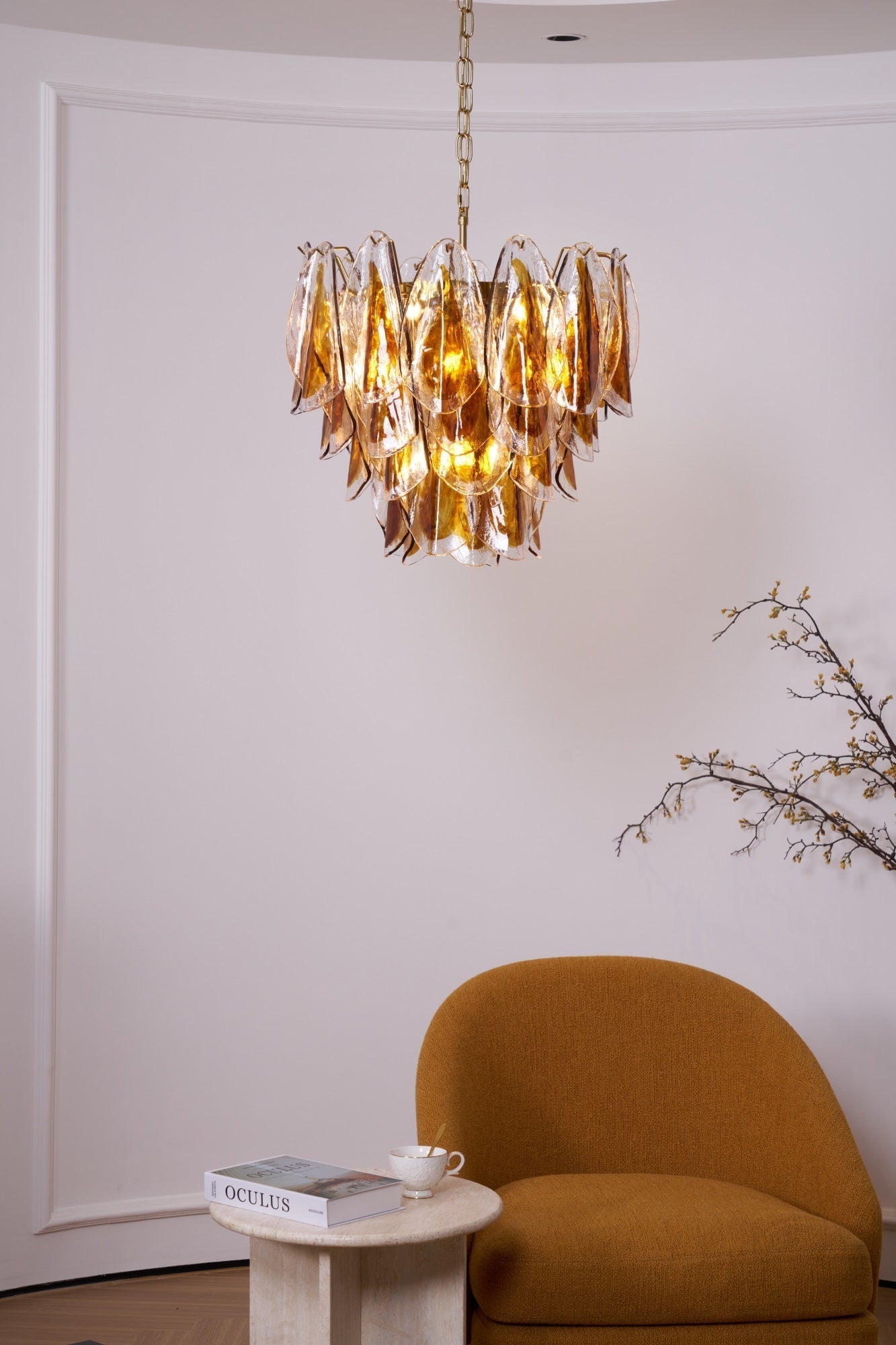 Lioraora Chandelier Amber Leaf Glass Layered Organic Warmth