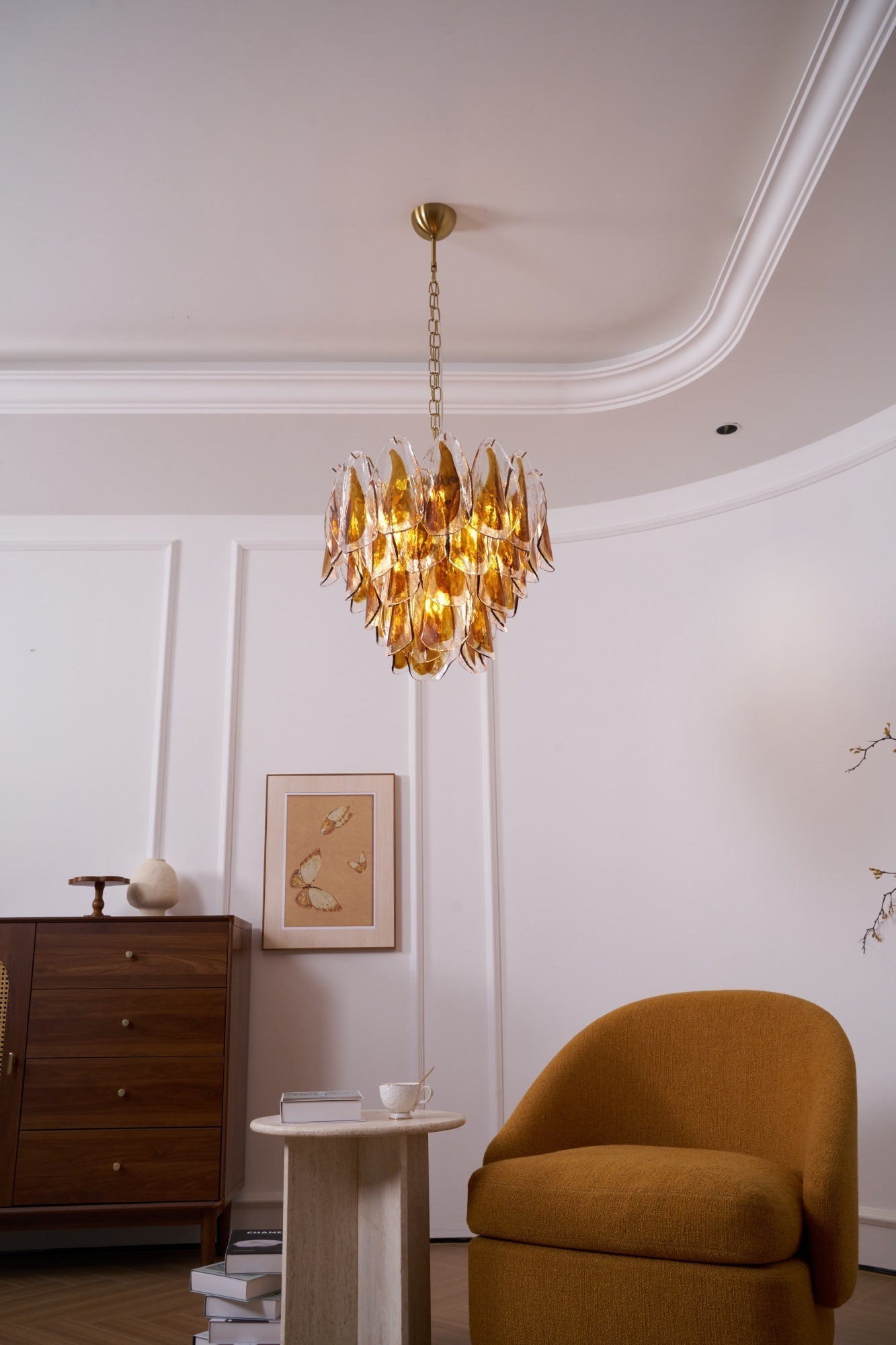 Lioraora Chandelier Amber Leaf Glass Layered Organic Warmth