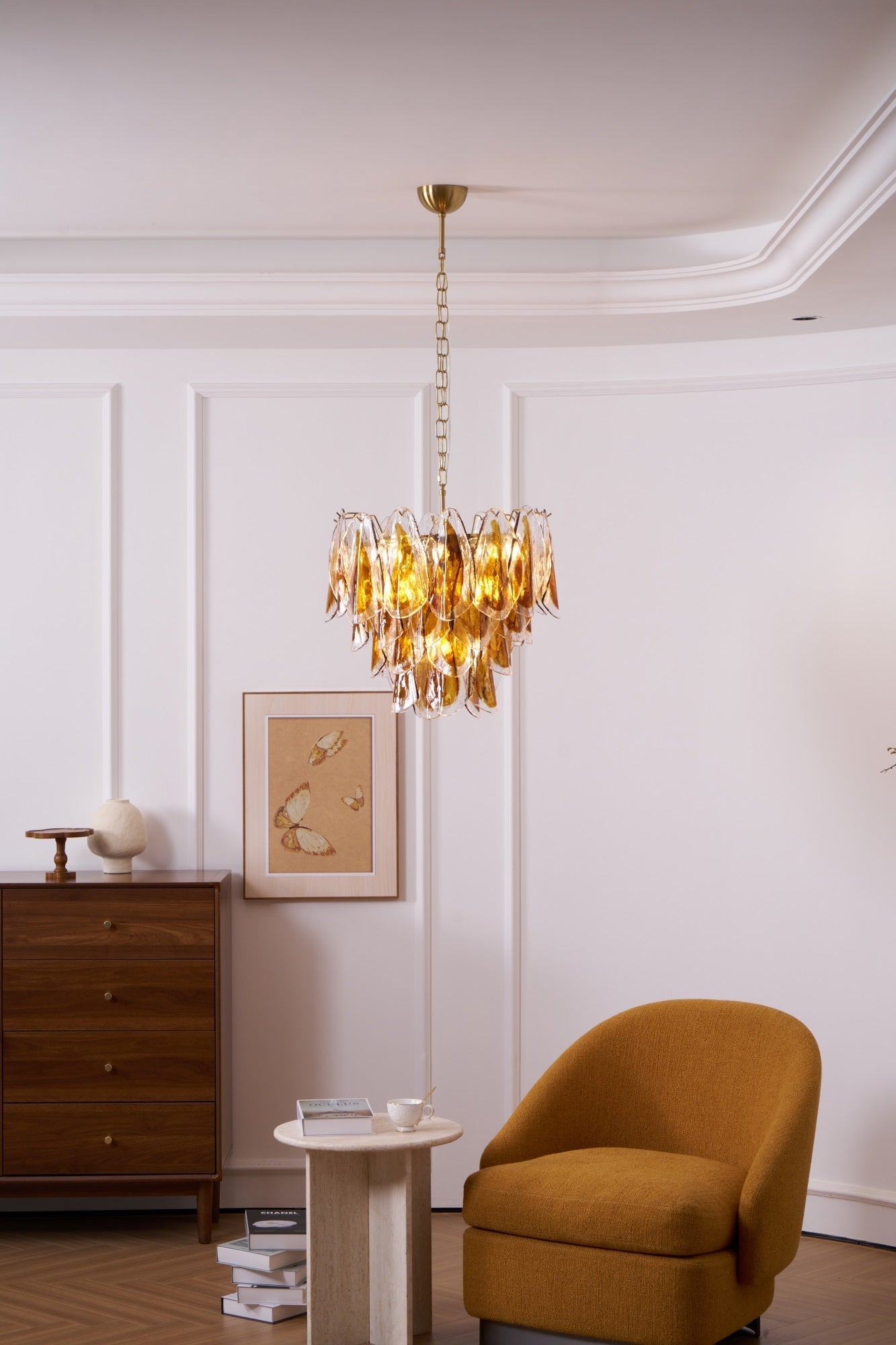 Lioraora Chandelier Amber Leaf Glass Layered Organic Warmth