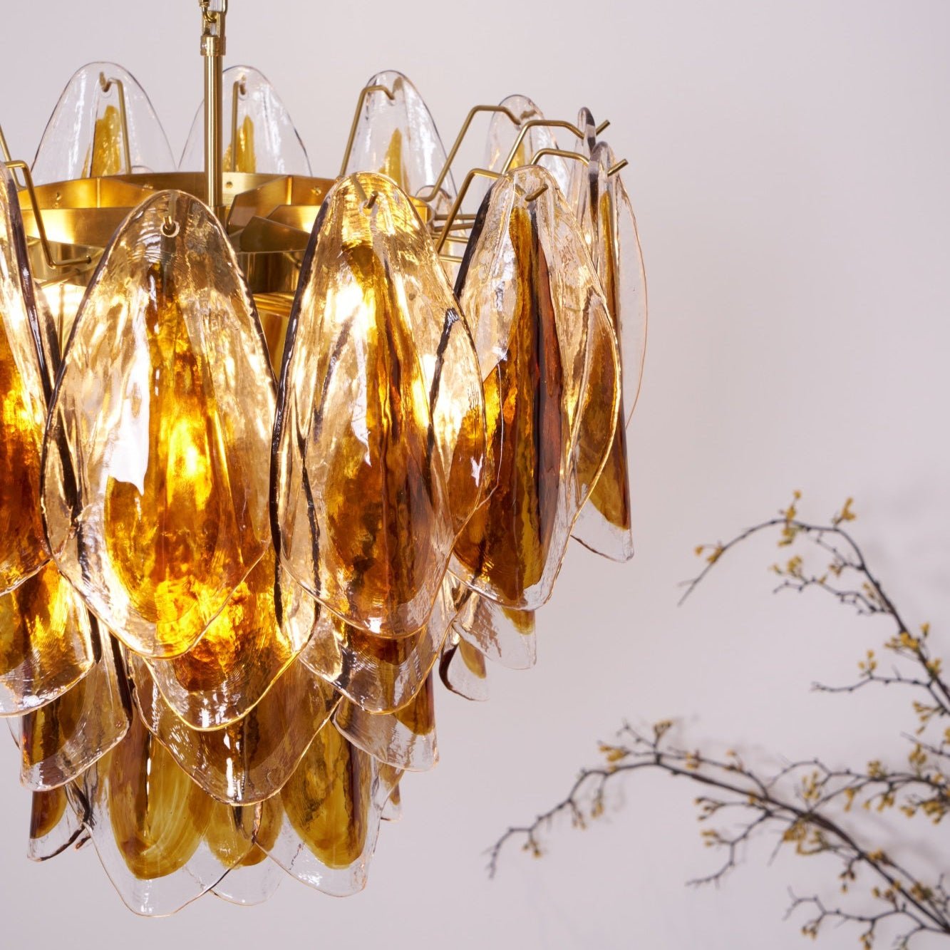 Lioraora Chandelier Amber Leaf Glass Layered Organic Warmth