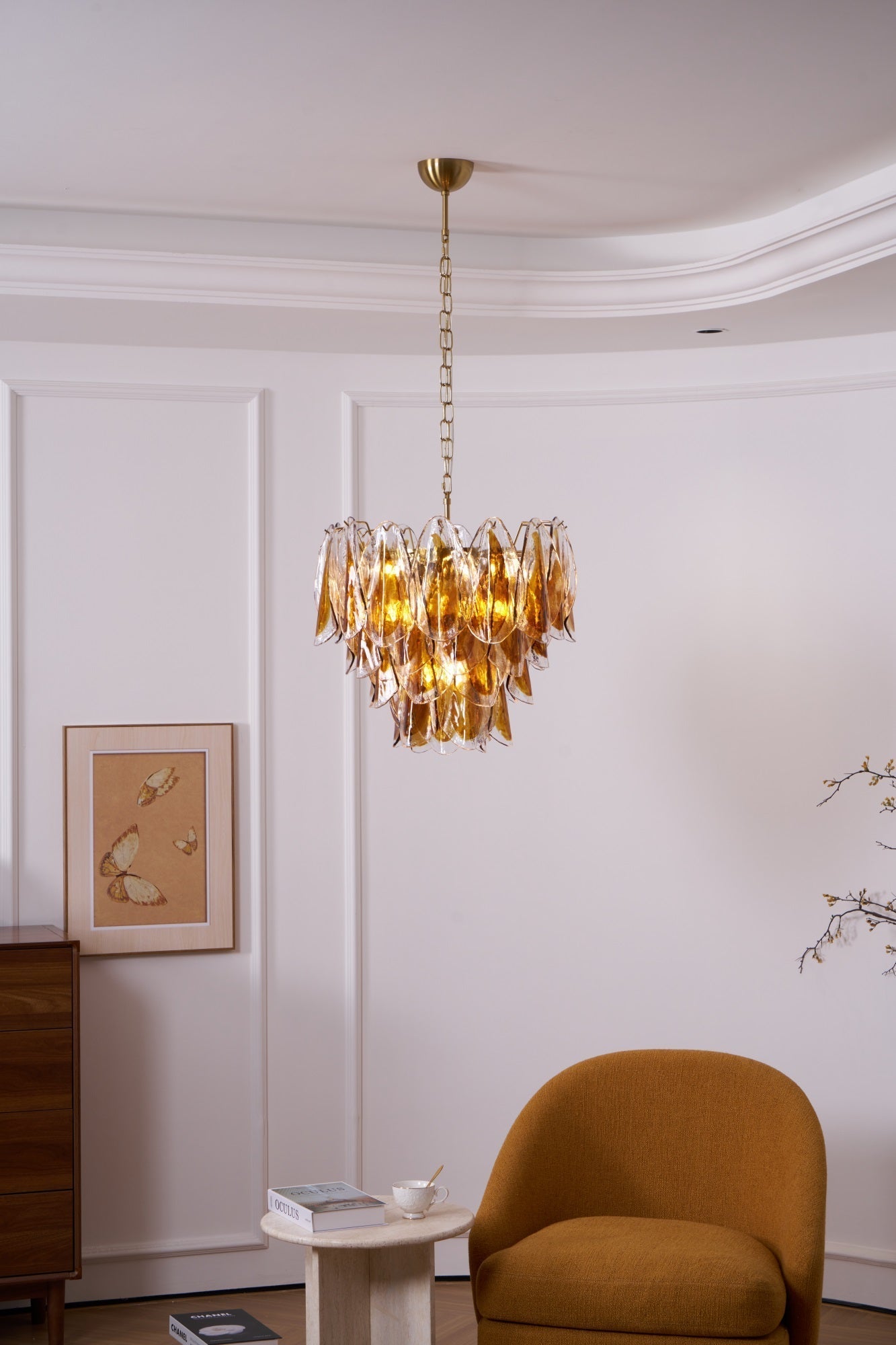 Lioraora Chandelier Amber Leaf Glass Layered Organic Warmth