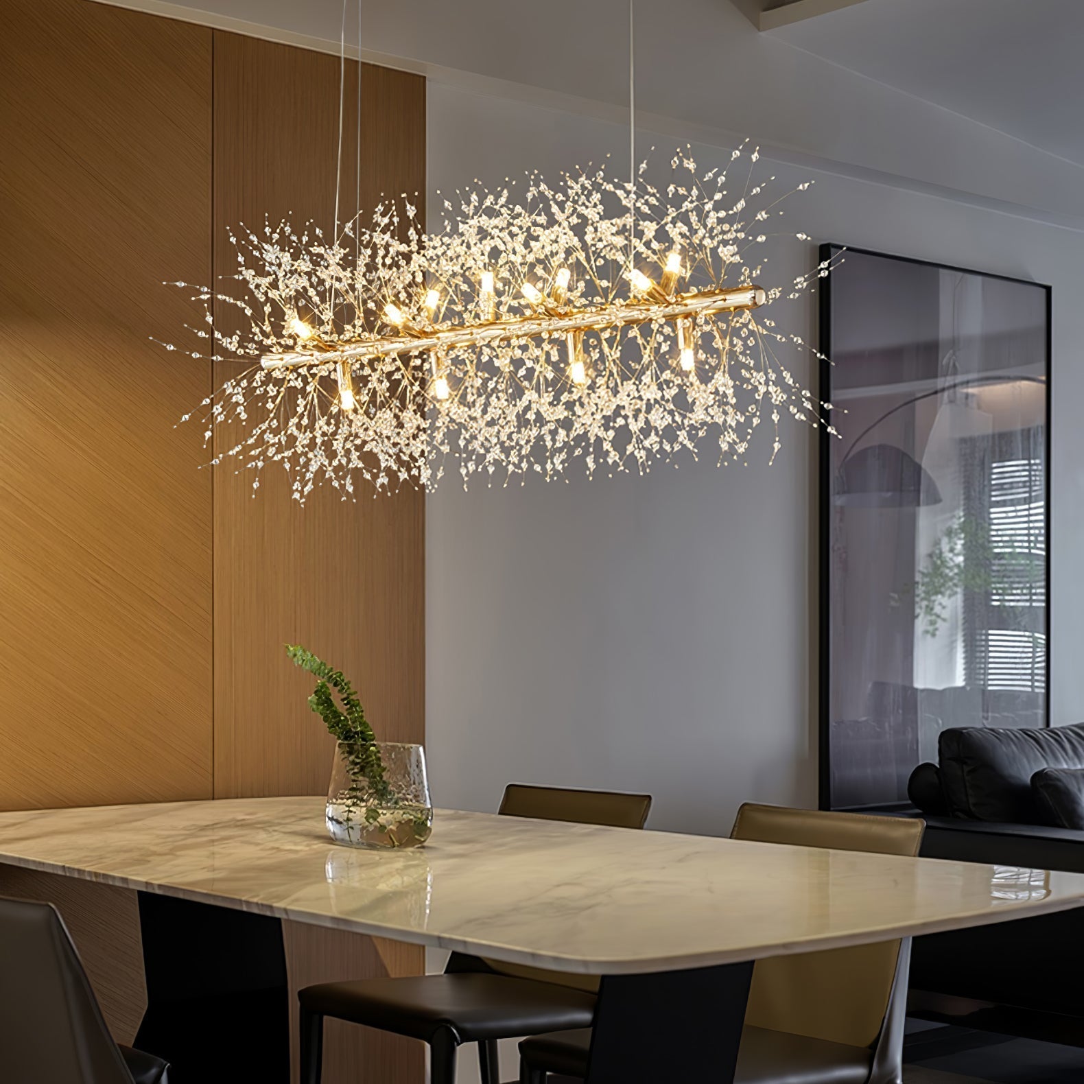 Cir Chandelier Brass Linear Crystal Branch