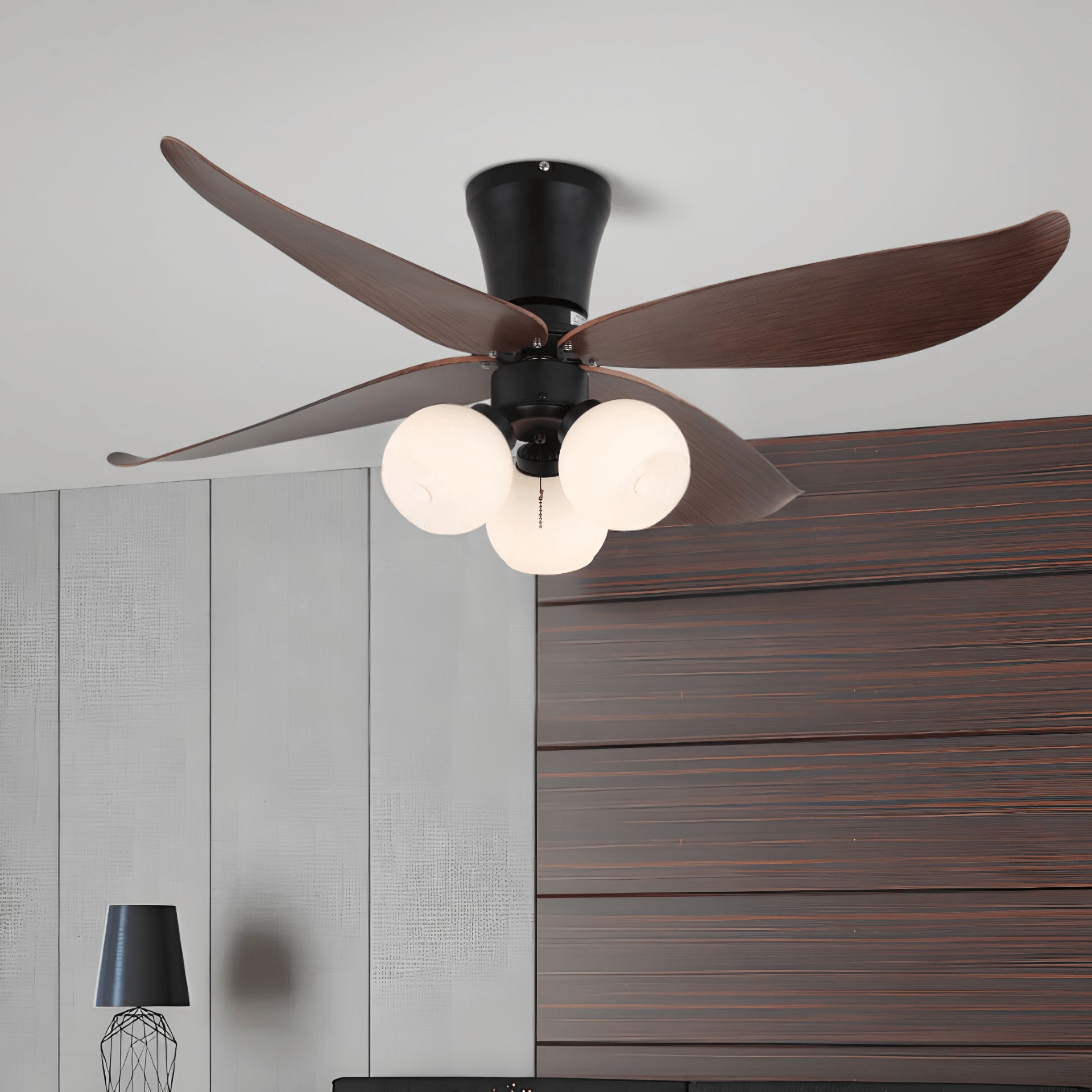 Lunair Vintage Wood Glass Ceiling Fan Light
