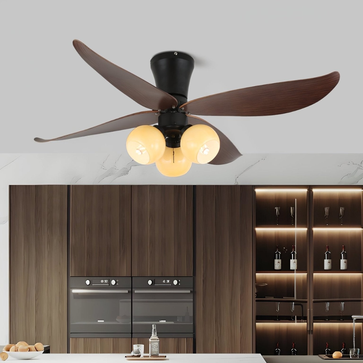 Lunair Vintage Wood Glass Ceiling Fan Light