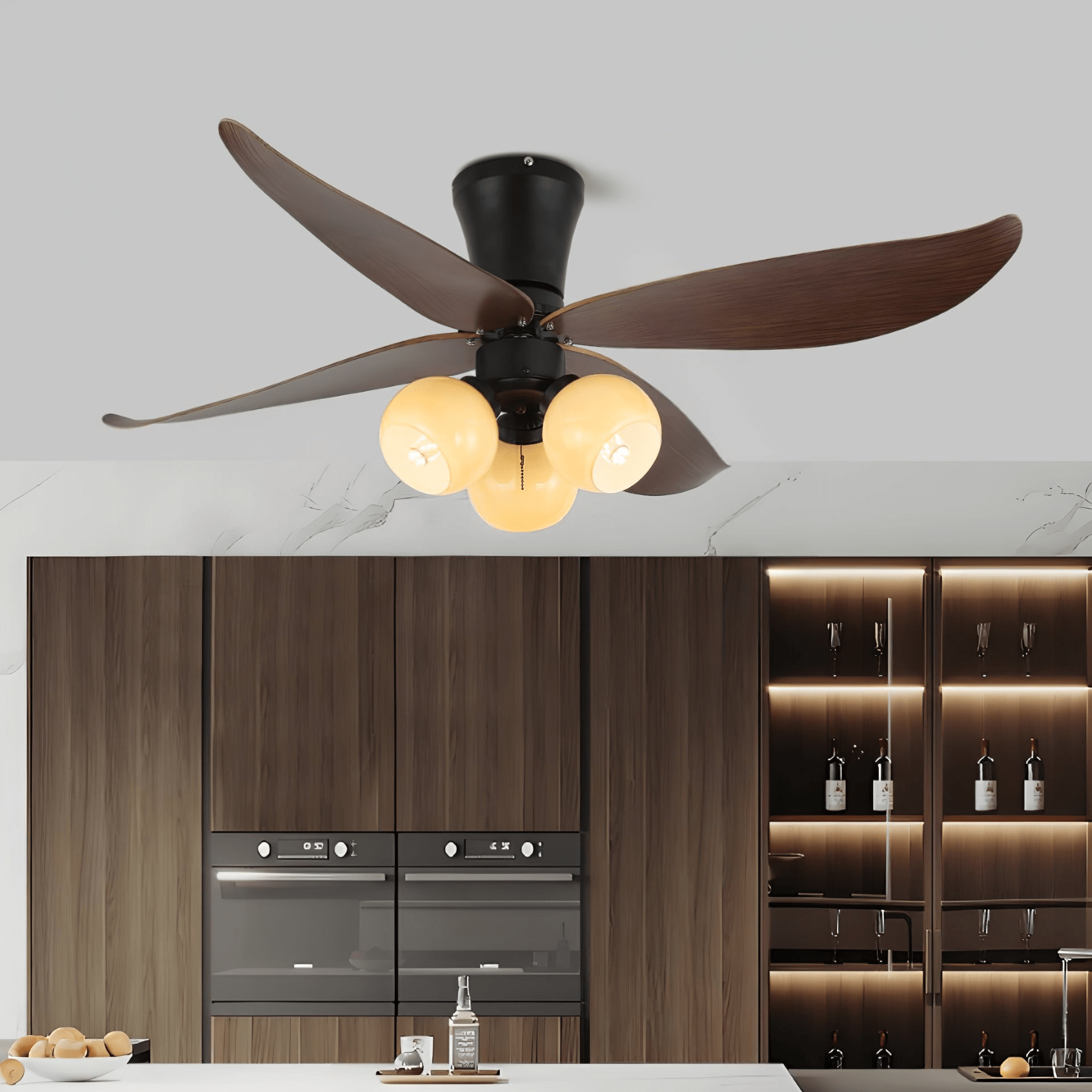 Lunair Vintage Wood Glass Ceiling Fan Light
