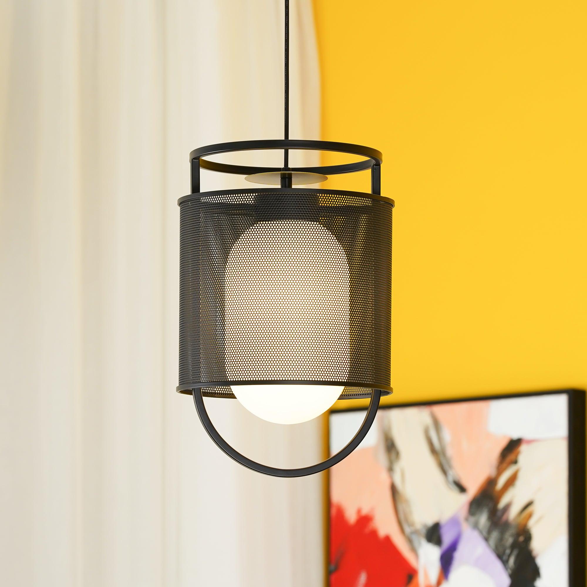 Meren Pendant Lamp Mesh Cylinder Brass Accent Industrial